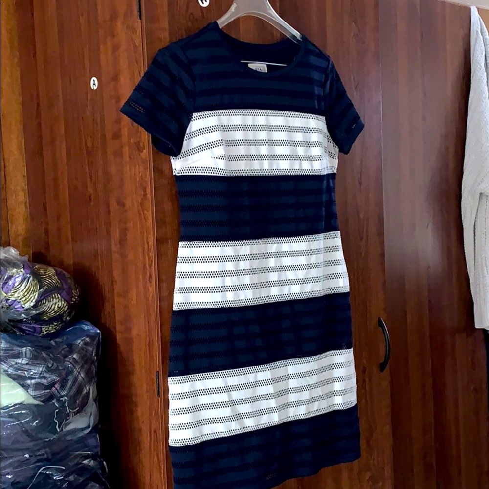 Navy blue and white jersey dress